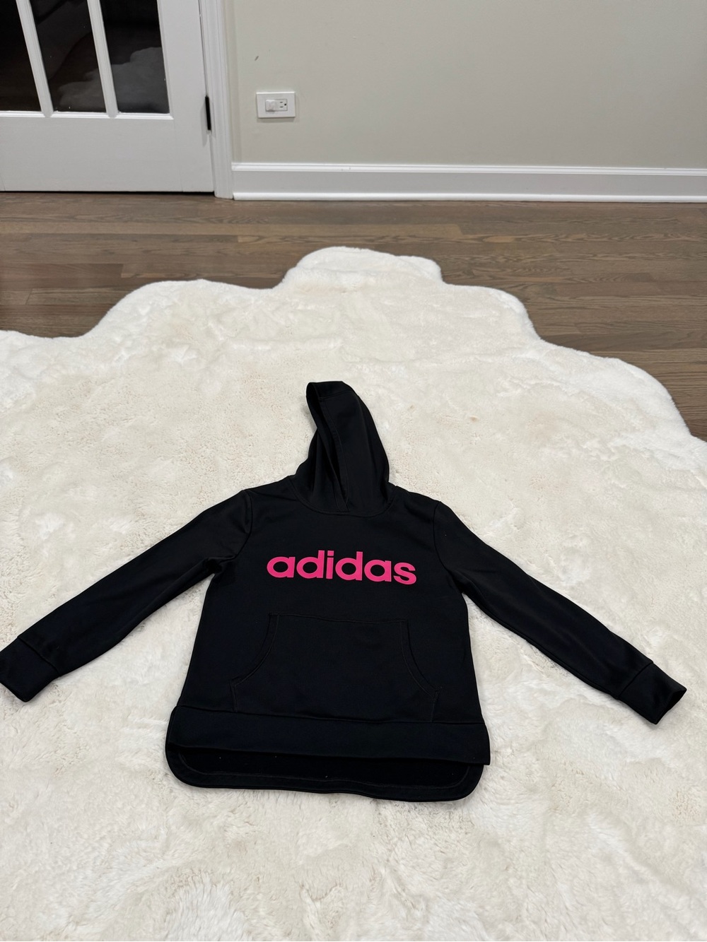 adidas Black Hoodie with Hot Pink Logo